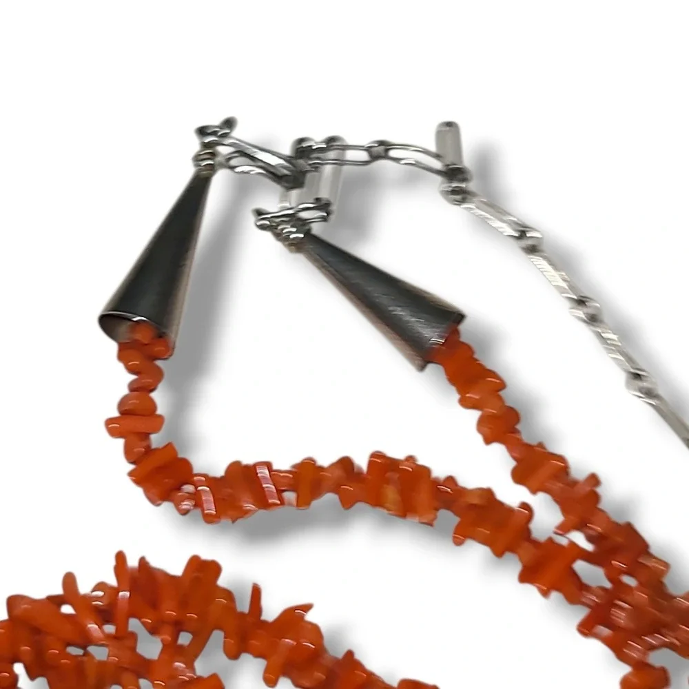 Vintage Native American Sterling Silver Branch Coral Chip Necklace 26